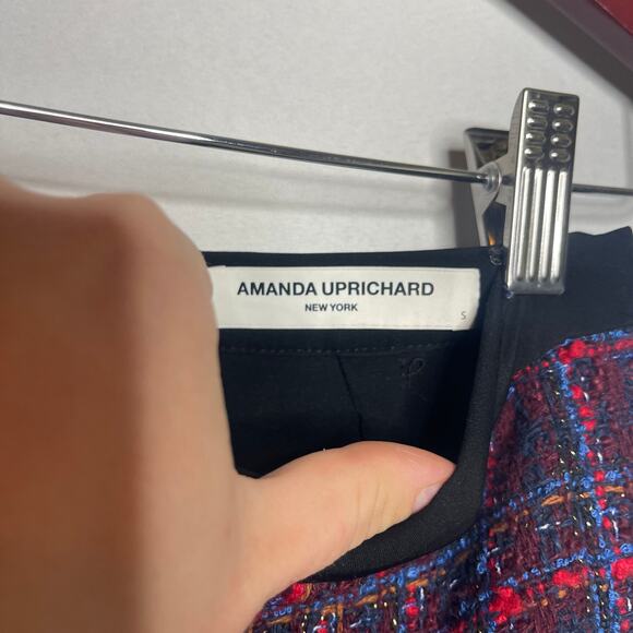AMANDA UPRICHARD SET Tweed Collar Blazer & mini pleated skirt plaid navy red S - Picture 6 of 8